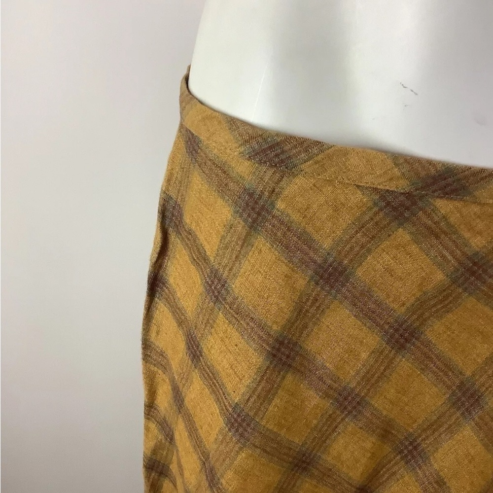 Vintage 90's Mark Shale Sz 12 100% Linen Flare Orange Plaid Skirt Zip Closure - Picture 2 of 7
